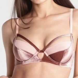 NWT 36D Free People Pillowtalk Bra Rose Gold Unlined Underwire Velvet Cups